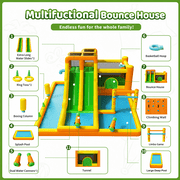 INFLATEFLY 13-in-1 Inflatable Water Slide Park for Backyard, Kids Heavy-Duty Bounce House with Double Slides, Splash Pool, Climbing Wall, 2 Water Cannons, Basketball Hoop
