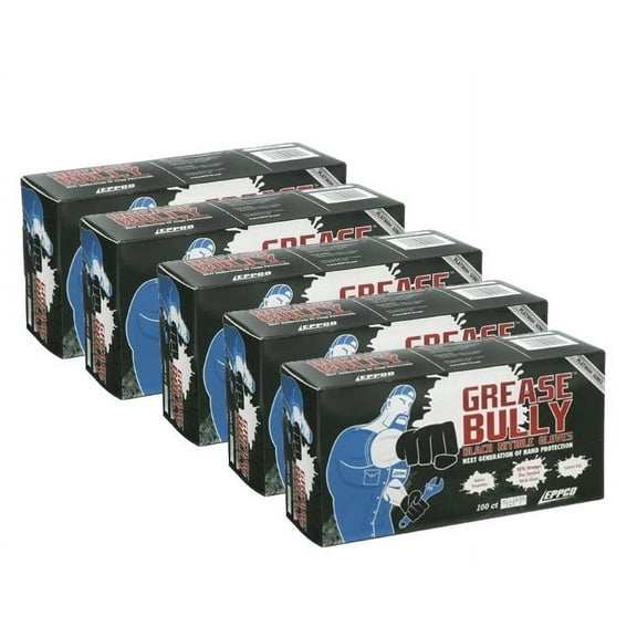 Grease Bully Nitrile Gloves - 5 Pack - 500 Count - Powder & Latex Free - Textured Fingers (Extra Large)