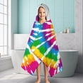 thumbnail image 6 of Rainbow Tie Dye Mandala Pattern Hooded Bath Towel，60"x35" for Ages 3 To 12 Kids, Quick Dry Lightweight Soft Microfiber Hood Beach Towel Cover Up for Kids, 6 of 7
