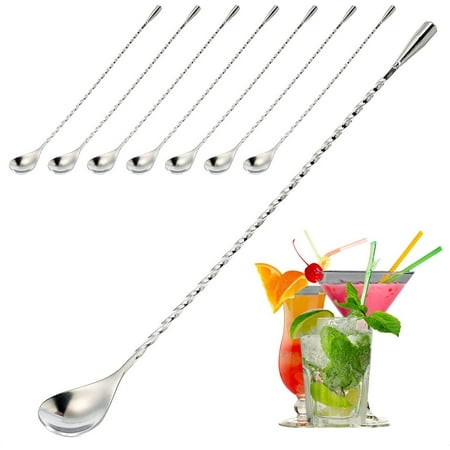

Bar Spoon Cocktail Mixing Stirrers for Drink Stainless Steel 12 Inches Long Handle Silver 8 Pieces