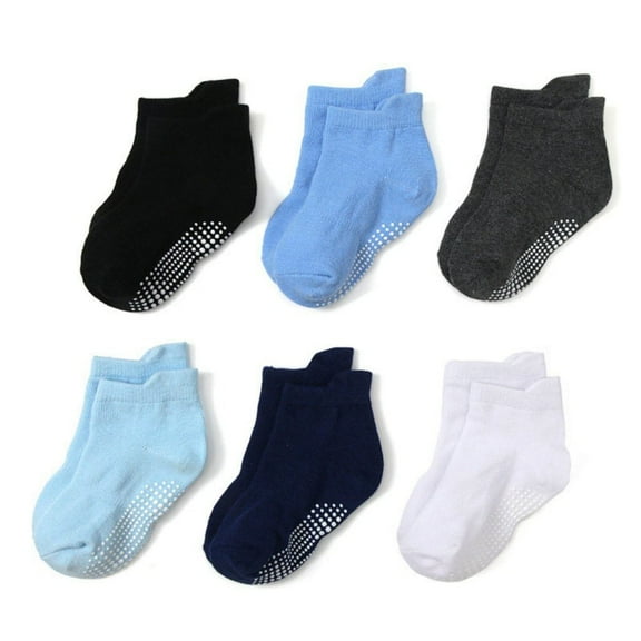 Baywell 6 Pair Baby Cotton Socks Toddler Kids Non Slip Grip Ankle Socks with Non Skid Soles for Infants Toddlers Kids Boys Girls 0-7Y