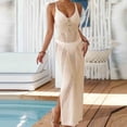 thumbnail image 2 of Hduncf Women's Dresses Cover Ups Elegant Button Up V Neck Fashion Beach Bathing Suits Swimwear Split Side Coverup Beige Free Size, 2 of 5