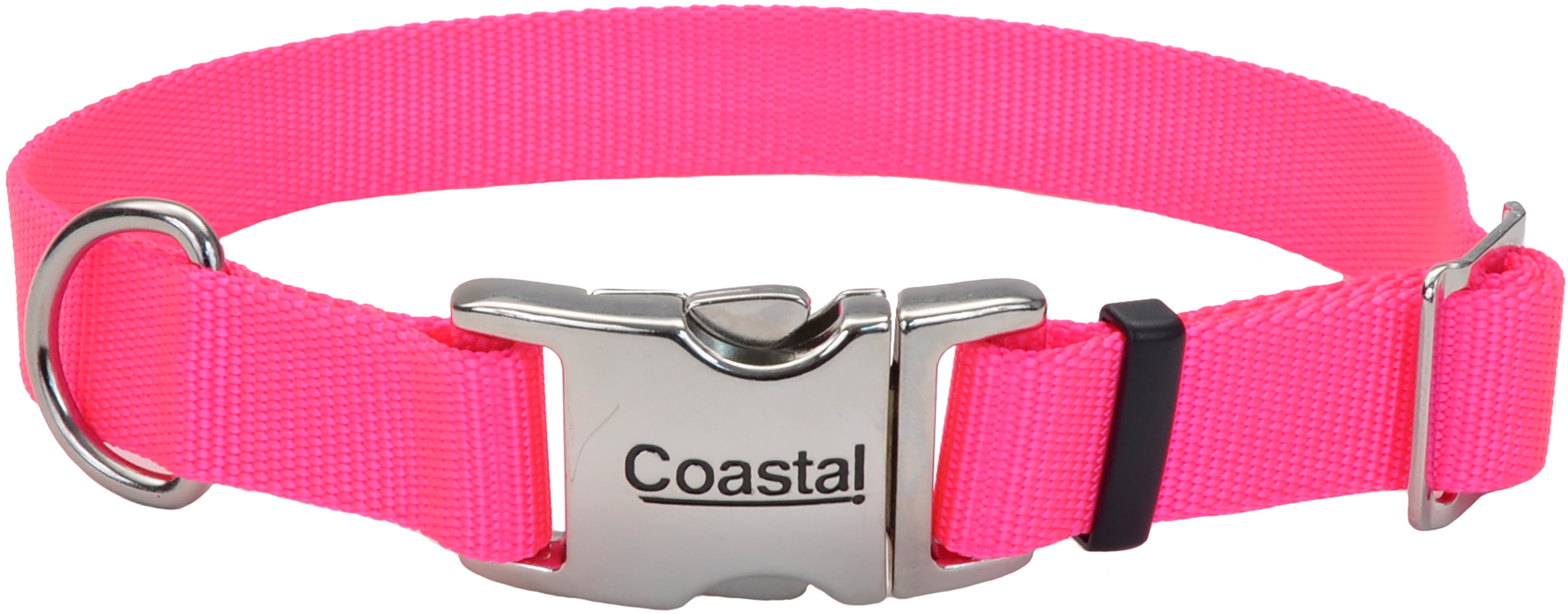 Adjustable Nylon 1" Dog Collar With Titan Metal BuckleNeon Pink, Neck