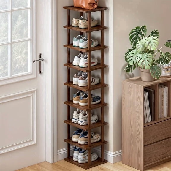 9 Layers Bamboo Shoe Rack Tall Narrow Vertical Organizer for Small Spaces Entryway Closet Corner Doorway
