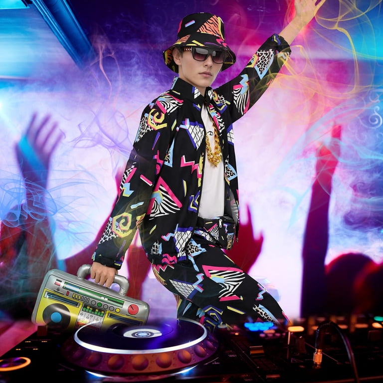 90s disco dress up 80s Outfit Set For Men & Women – Retro Hip Hop Costume With Accessories, Couples Colour:Coral