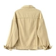 thumbnail image 4 of Luwomo Womens' Denim Jackets Solid Color Large Size Long Sleeve Lapel Button Loose Fit Coat Tops Khaki,S, 4 of 7