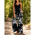 thumbnail image 5 of Women'S Casual Sleeveless Jumpsuits Black White Floral Spaghetti Strap Wide Leg Pants Rompers With Pockets, 5 of 7
