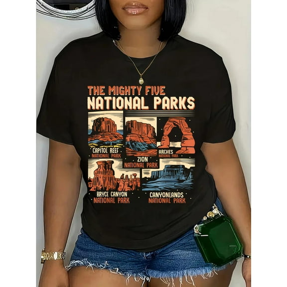 100% Cotton Vintage Utah Mighty Five 5 National Parks Hiking Camping T-Shirt