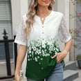 thumbnail image 2 of Tops Florales para las Mujeres V-Cuello Patchwork Encaje Manga Blusa, Corto Casual Floral Estampado Verano Poliéster, 2 of 9