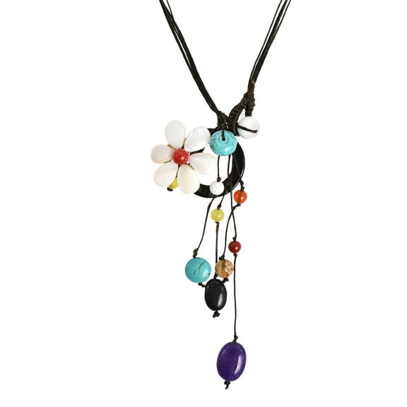 Pretty Drop Cluster Multi-Stone White Flower Pendant-Necklace