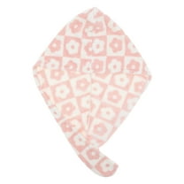 Unique Bargains 1 Pc Women Soft Checkered Flowers Hair Towel for Bathroom Vacation Travel Pink Coral Velvet