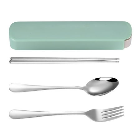 

3Pcs Portable Chopsticks Spoon Set Stainless Student Office with Storage Box
