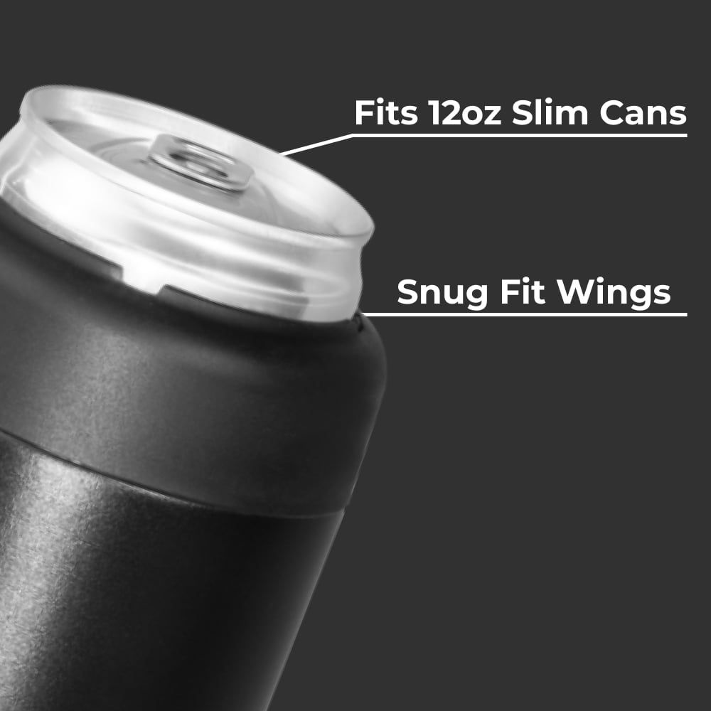 HydroJug Can Cooler - Slim 2-in-1 Insulated Can Cooler Cup 12oz - Stainless Steel, Non-Slip Rubber Base, Screw-Top Lid - Black