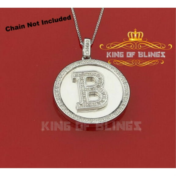 King of Bling's Sterling Silver White 0.25CT Diamond for Men's and Women's Initial "B"Pendant