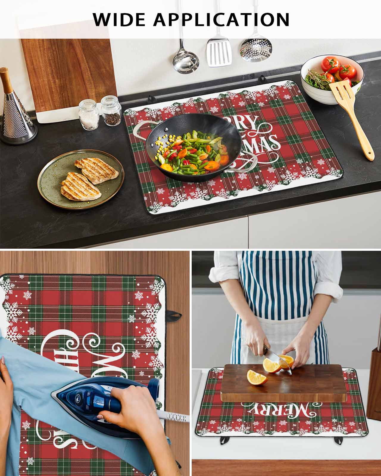 Large Induction Cooktop Protector Mat Christmas Stove Top Covers for Electric Stove, Xmas Red Green Buffalo Plaid Winter Snowflakes Decorative Stove Burner Cover Mats, Glass Top Stove Cover