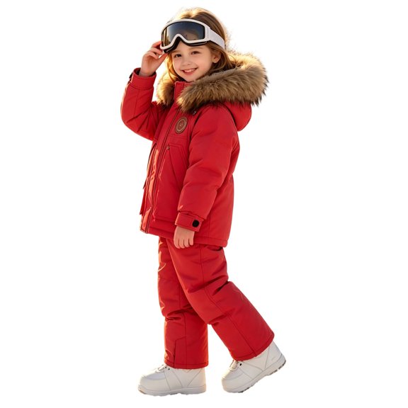 Agkizg Kids Girls Clothing Set Snowsuit 2 Piece Waterproof Ski Jacket Bib Pants Winter Outdoor Set