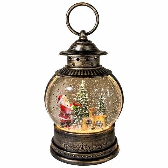 Christmas Water Lantern Snow Globe with Santa and Elk, Musical Lighted Holiday Table Decor