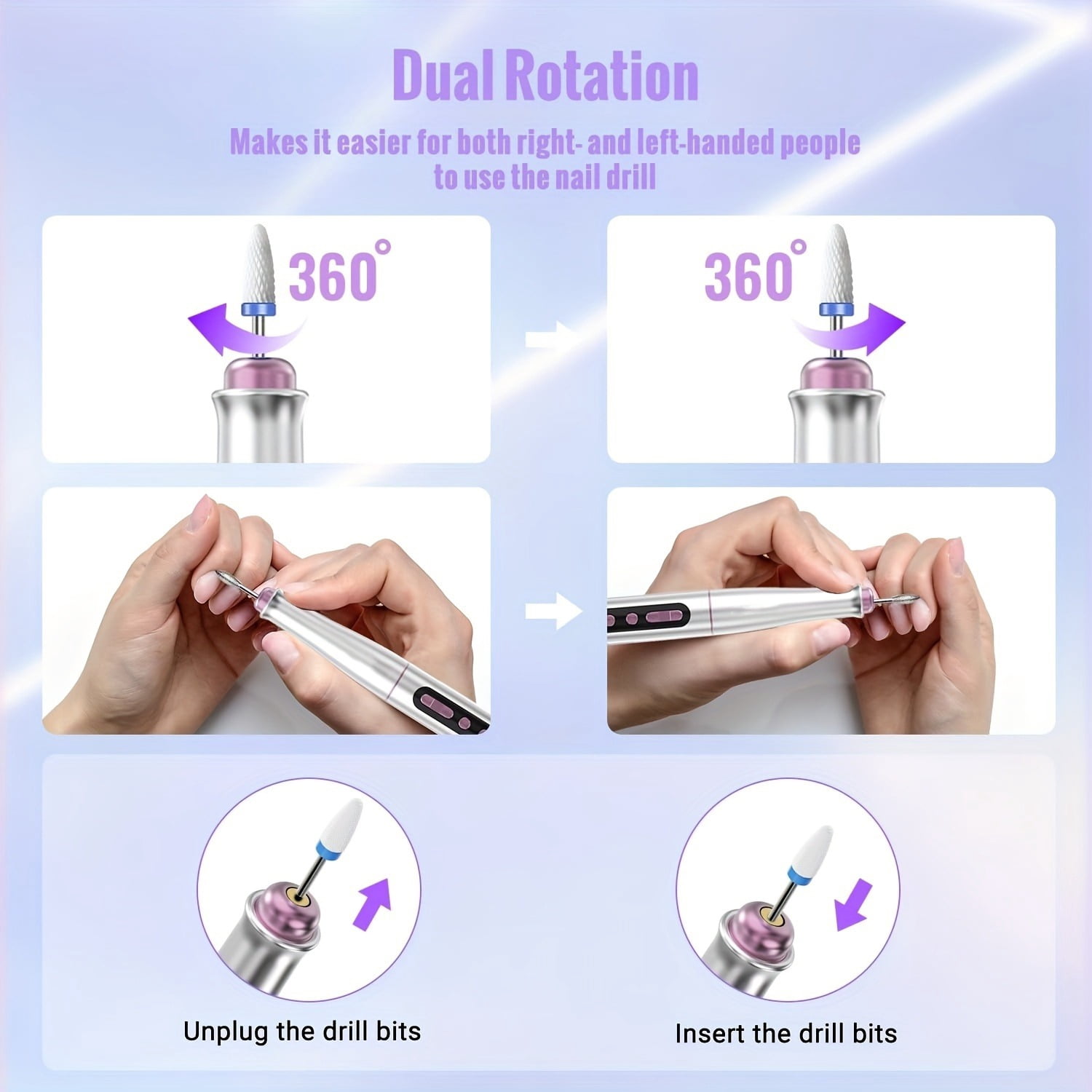 Cordless Electric Nail Drill Machine, 35000RPM Professional Nail File for Acrylic Gel Nails, 13 in 1 Manicure Pedicure Kit with LCD Display, 5 Speeds(Gold)