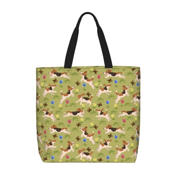 Fotbe Running Beagle Bolsa Tote con Estampado para Mujer, Bolsos con Cremallera, Bolsa de Hombro Casual de Gran Capacidad con Bolsillos Internos