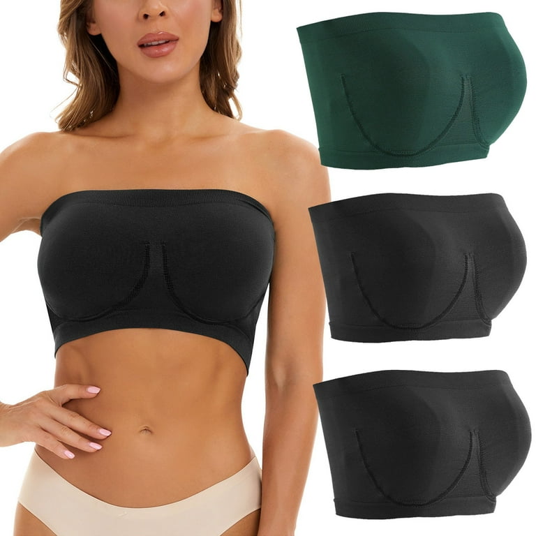 Qcmgmg Strapless Bras for Women Large Bust 3 Pack Bandeaus Full