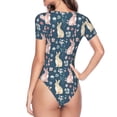 thumbnail image 4 of Haiem Cute Rabbit Floral Women's Crew Neck Short Sleeve Bodysuit Tops Stretchy Slim Basic-Large, 4 of 9