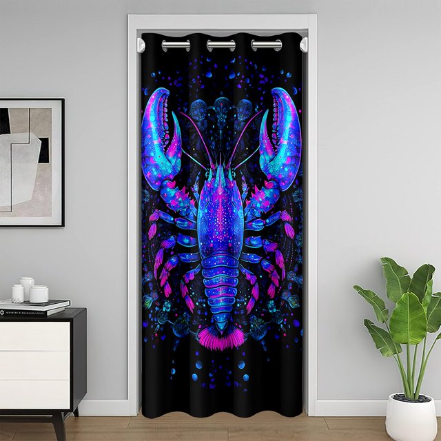 Erosebridal Rideau de Porte Homard Bleu pour Portes 52x84, Mandala Bohème Rideau Occultant, Décor Animal Océan