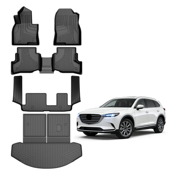 DIKSOAKR Full Set Fit for Mazda CX9 CX-9 7-Seats (Only Fit Sport Version) 2016-2023 Floor Liners & Cargo Liner & Seat Back Mat All Weather TPE Waterproof Car Accessories