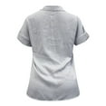thumbnail image 6 of Bovemsi Women's Short Sleeve Cotton Linen Blouse – V-Neck Collared Plain Top with Side Pockets, Gray, XL, 6 of 6
