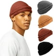thumbnail image 4 of 4 PCS Turban for Men Halo Turban Durag Vintage Turban Twist Head Wraps Elastic Modal and Satin Lined Turban Scarf Tie for Hair (Black, Wine Red, Army Green, Dark Gray), 4 of 17