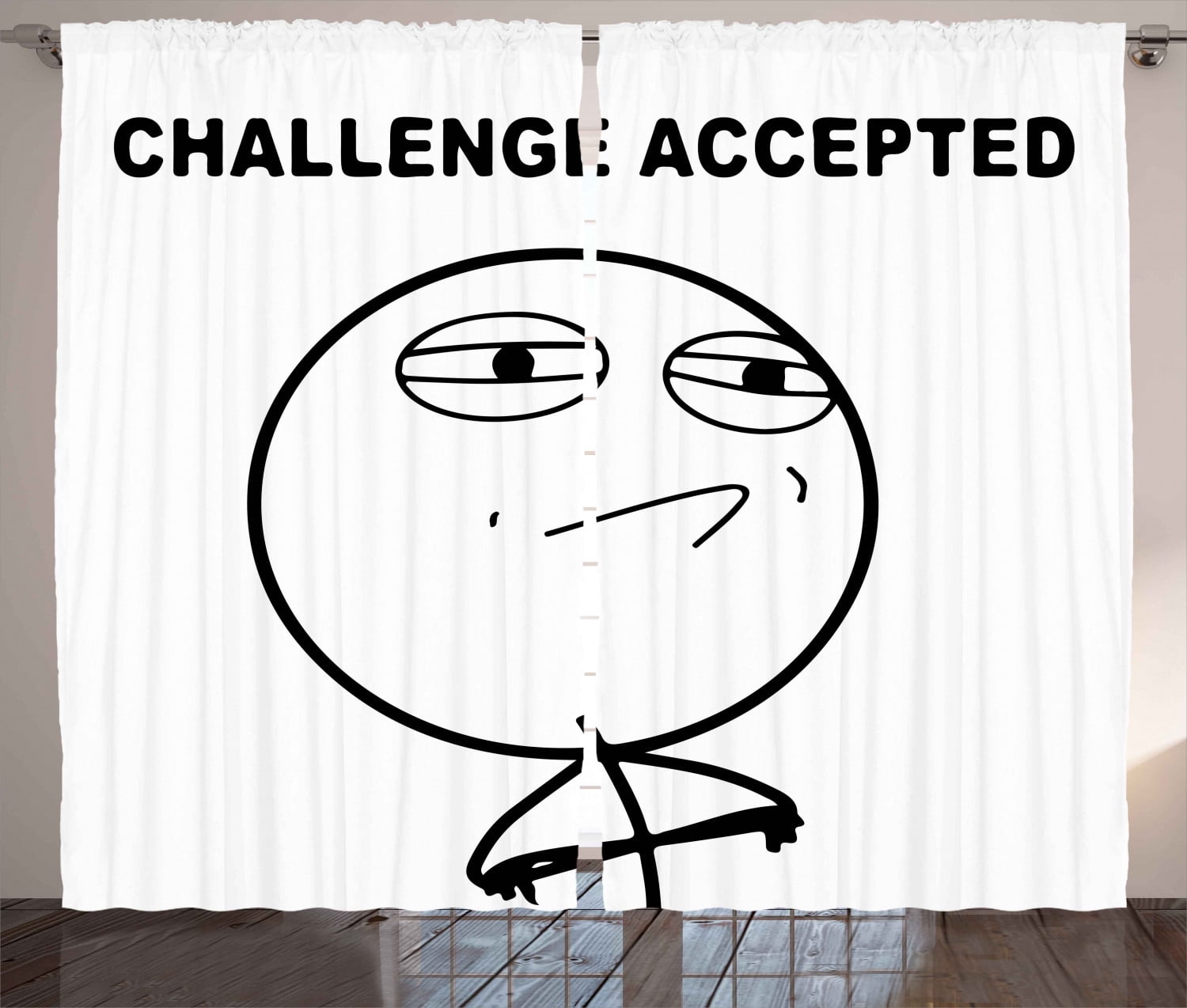 Humor Decor Curtains 2 Panels Set, Challenge Accepted Guy ...