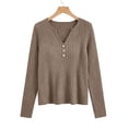 thumbnail image 5 of Kinrui Womens Lightweight Sweaters Long Sleeve Henley Shirts Casual Fall Button V Neck Tunic Tops Khaki 2XL, 5 of 5