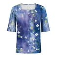 thumbnail image 5 of MaFYtyTPR Womens Summer Casual Printed Tops Women's Fashion Summer Printed Short Sleeve Round-Neck Loose Blouses ZA-Dark Blue L, 5 of 5