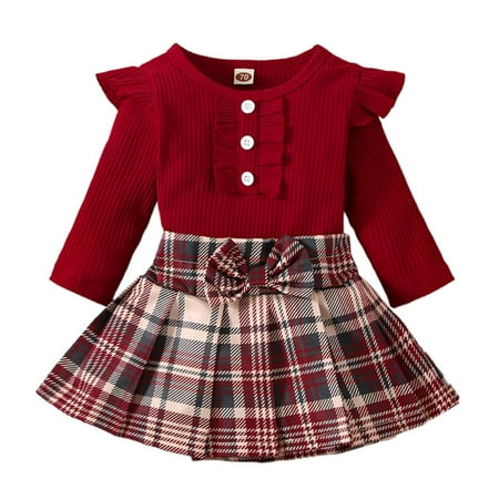 

WTPretty Christmas Costumes For Girls Ruffle Rom Check Skirt Headband Three-Piece Set