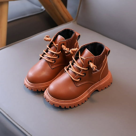 Botas Martin para niños otoño e invierno nuevas botas cortas de cuero con boca de lana botas cortas para niños botas individuales para niñas