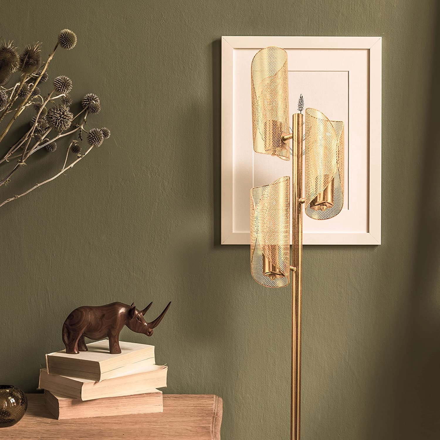 Brightech Lyra 71" LED Tree Floor Lamp for Mid-Century Modern, Contemporary, 3 Light Head Standing Lamp with Metal Cage Shade, Standing Pole Tall Lamp for Living Room, Bedroom - Brass
