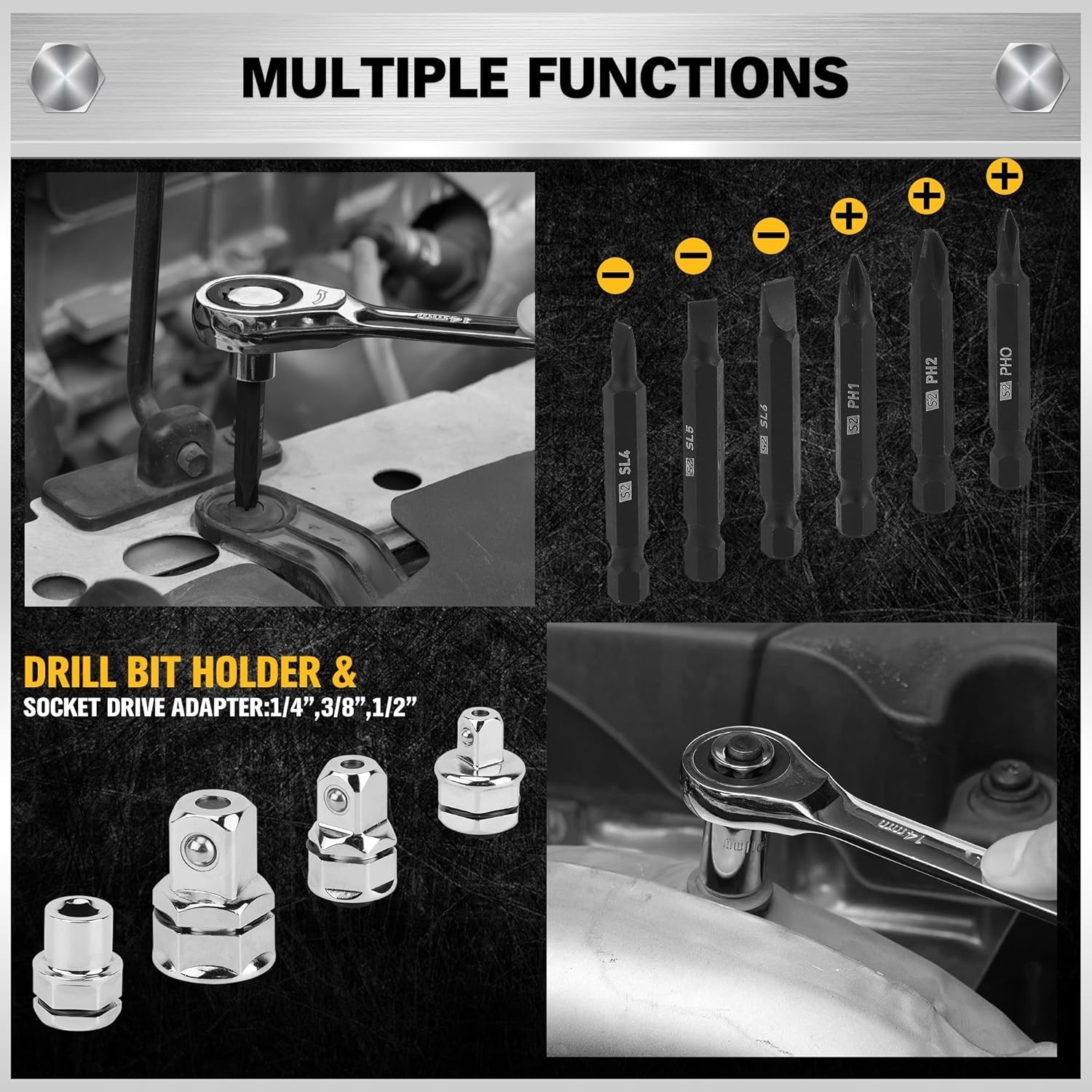 33-Piece Combination Ratchet Wrench Set | SAE & Metric Sizes (1/4" to 3/4" & 6-18mm) | 72-Tooth Gear Design | CR-V Steel | Organizer Carry Case | I for Mechanics & DIY