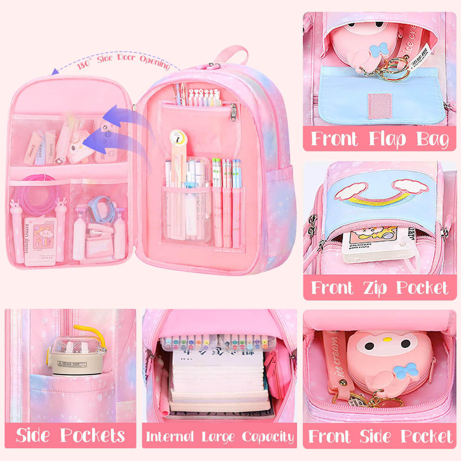 Mochilas escolares para niñas, de hombro, para primaria, regalo de temporada, rosa 6