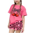 thumbnail image 2 of Babcutegg Girls Summer Printed Two-Piece Set – Short Sleeve Round Neck Top with Elastic Waist Shorts, Casual Matching Outfit for Warm Weather Hot Pink Size 5-6, 2 of 6