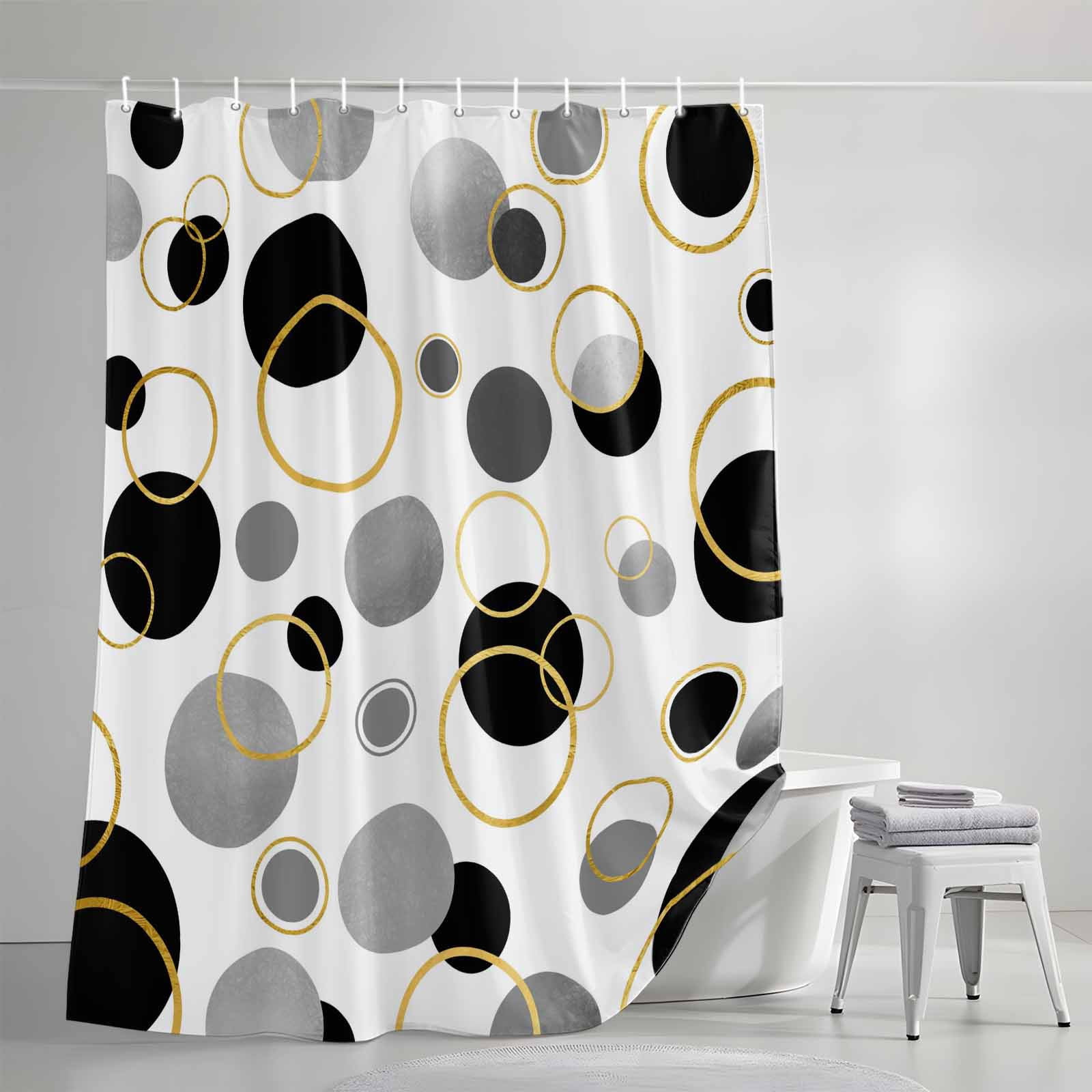 Black Polka Dots Shower Curtain Set, Waterproof Shower Curtains for Bathroom, Modern Abstract Art Washable Fabric Cloth Bath Curtain for Bathtub Decoration with Hooks 48x72 Inches Geometric