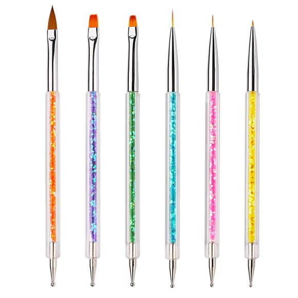 iminoo 6 pinceles para decoración de uñas de doble punta, pincel para puntear, herramientas de dibujo, pincel de doble punta para diseños de uñas (estilo A)