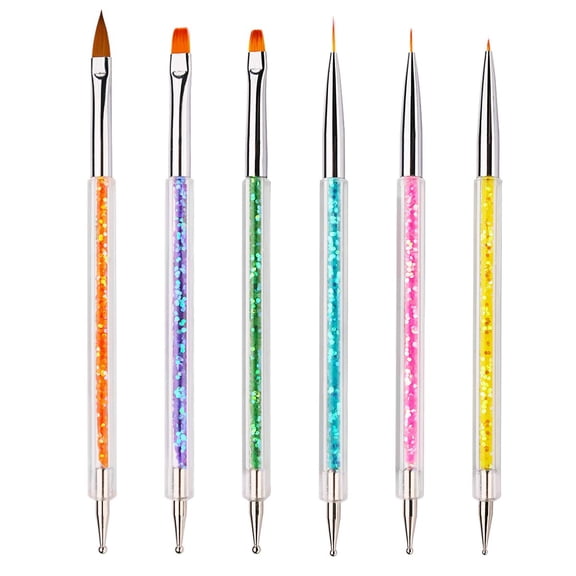 iminoo 6PCS Double Ended Nail Art Brushes,Nail Art Point Drill Drawing Brush Pen Double Ended Dotting Tools Set,Double Ended Nail Art Brushe for DIY Nail Art Designs