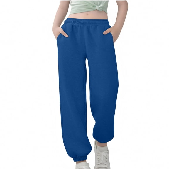 IVEYRTF Boys Girls Solid Color Jogger Pants Elastic Waist Ankles Loose Fit Spring Summer Fall Casual Comfortable Everyday Sports Trousers for Kids(Blue,7 Years)