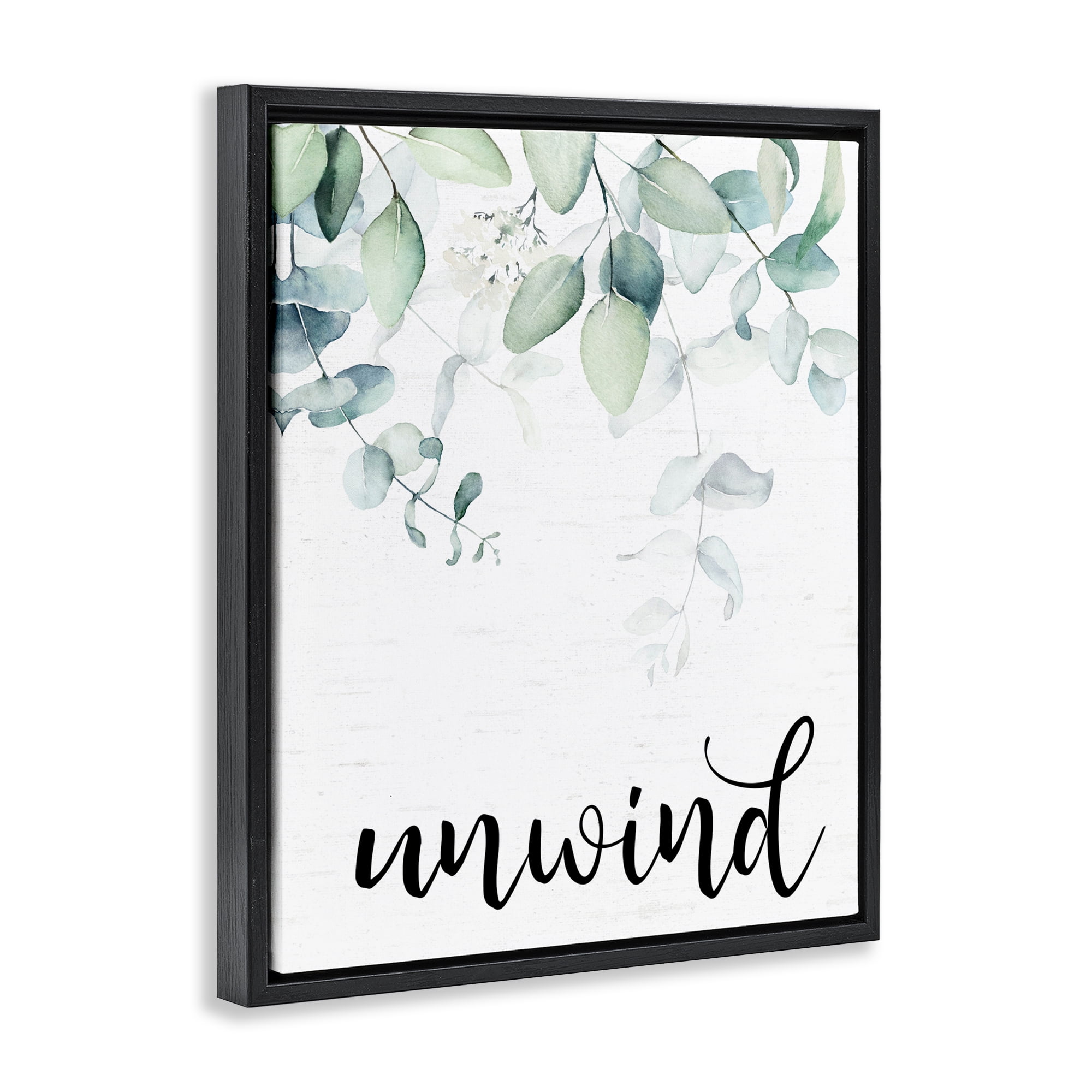 Unwind Leafy Herbs Black Framed Floater Canvas Wall Art, design by Lettered and Lined