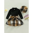 thumbnail image 2 of Bagilaanoe 3Pcs Toddler Baby Girls Skirt Set Long Sleeve Knit Pullover Tops + Plaid Skirt + Hat 9M 12M 18M 24M 3T 4T Kids Casual Fall Outfits, 2 of 8