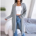 thumbnail image 2 of Odeerbi Cardigan Sweaters for Women 2025 Fall Winter Sweaters Trendy Solid Lapel-Neck Long Coat Tops Gray, 2 of 8