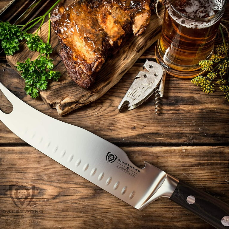 Dalstrong Carving Knife & Meat Fork Set - Gladiator Series Elite - 8  Honing Rod - Forged HC German