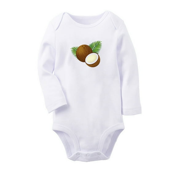 Fruit Coconut Image Print Cute Rompers, Newborn Baby Unisex Bodysuits, Infant Jumpsuits, Toddler 0-12 Months Kids Long Sleeves Oufits (White, 6-12 Months)