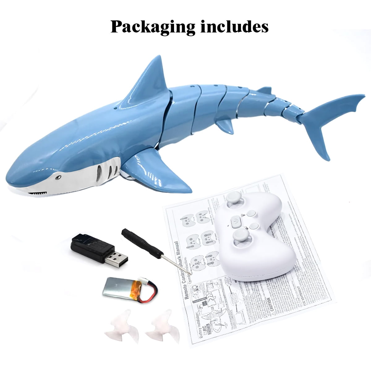 Lvelia 2.4Ghz Remote Control Shark Toys for Boys Girls,1:18 Scale High Simulation Shark for Pool, Electric RC Shark Fish Toys with Light & Spray Water Function for Kids Ages 6+,Blue
