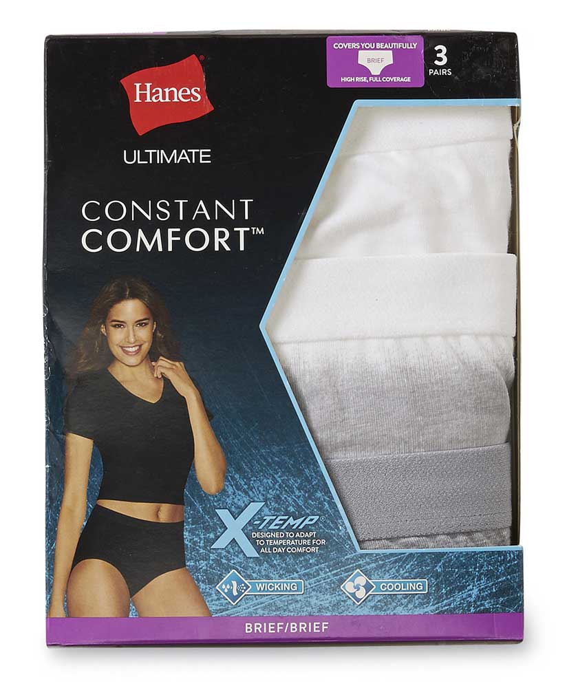 Hanes Ultimate Women Constant Comfort 3 Brief Panties High Rise White/Grey 8/XL - image 2 of 5