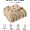 thumbnail image 6 of Cream Faux Fur Throw Blanket, Double Side Ruched Rabbit Fur Blanket for Couch, Bed, Super Soft Cozy Fuzzy Mink Blanket, 50"x60"(Ivory), 6 of 10